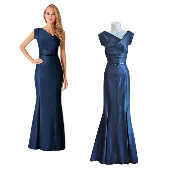NWT BLACK HALO Eve Laurel Berman Jackie O Bouvier Maxi Gown Eclipse Blue Sz 12 - Picture 1 of 10